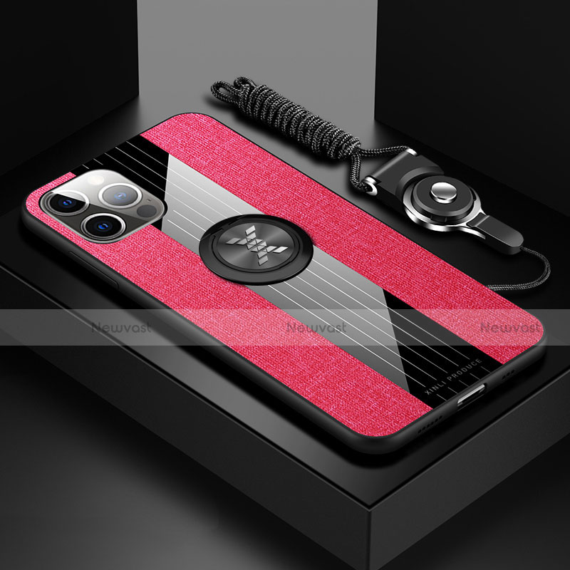 Ultra-thin Silicone Gel Soft Case Cover with Magnetic Finger Ring Stand Z01 for Apple iPhone 15 Pro Max Red