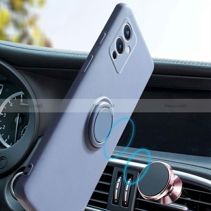 Ultra-thin Silicone Gel Soft Case Cover with Magnetic Finger Ring Stand Z01 for OnePlus 9 5G