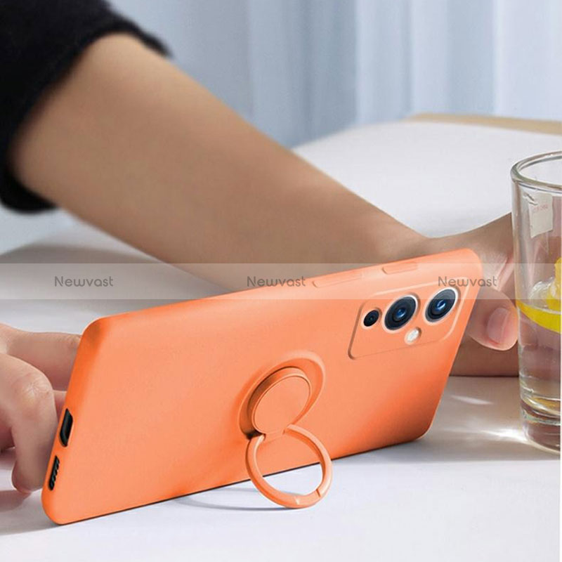 Ultra-thin Silicone Gel Soft Case Cover with Magnetic Finger Ring Stand Z01 for OnePlus 9 5G