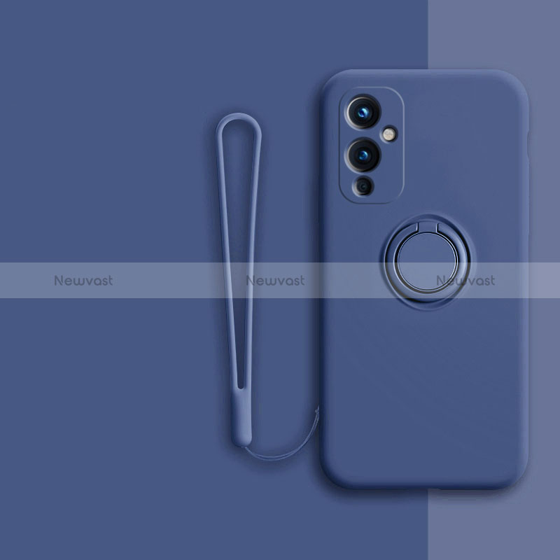 Ultra-thin Silicone Gel Soft Case Cover with Magnetic Finger Ring Stand Z01 for OnePlus 9 5G Blue