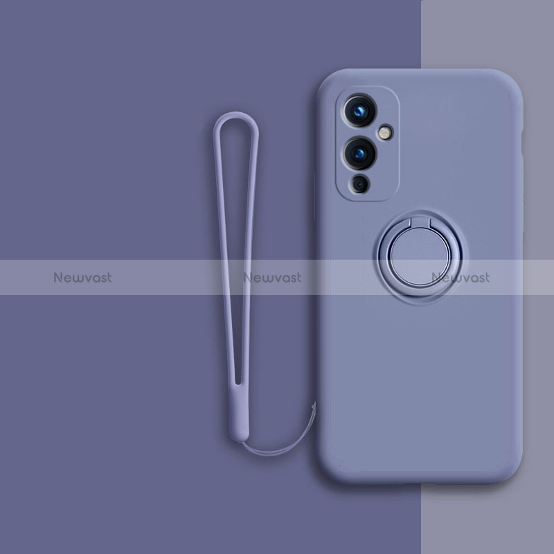 Ultra-thin Silicone Gel Soft Case Cover with Magnetic Finger Ring Stand Z01 for OnePlus 9 5G Lavender Gray