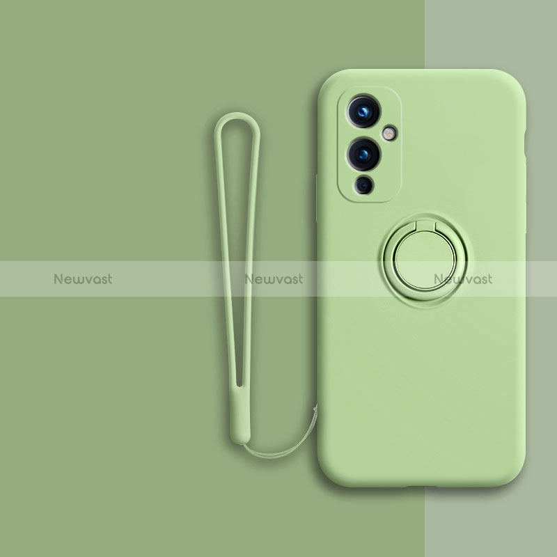 Ultra-thin Silicone Gel Soft Case Cover with Magnetic Finger Ring Stand Z01 for OnePlus 9 5G Matcha Green