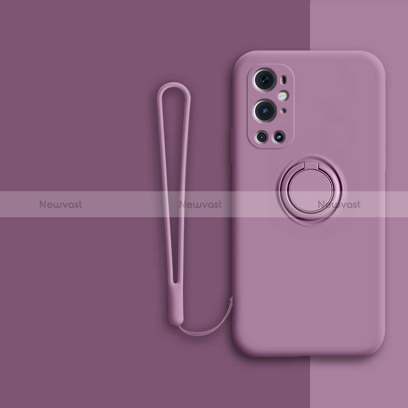 Ultra-thin Silicone Gel Soft Case Cover with Magnetic Finger Ring Stand Z01 for OnePlus 9 Pro 5G