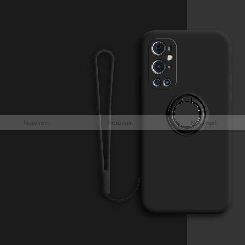 Ultra-thin Silicone Gel Soft Case Cover with Magnetic Finger Ring Stand Z01 for OnePlus 9 Pro 5G Black