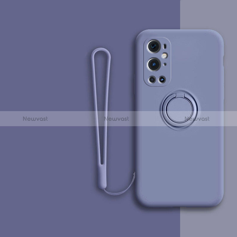 Ultra-thin Silicone Gel Soft Case Cover with Magnetic Finger Ring Stand Z01 for OnePlus 9 Pro 5G Lavender Gray