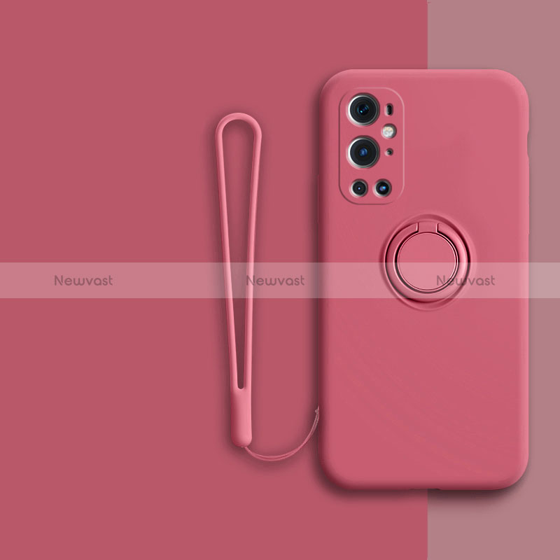 Ultra-thin Silicone Gel Soft Case Cover with Magnetic Finger Ring Stand Z01 for OnePlus 9 Pro 5G Red