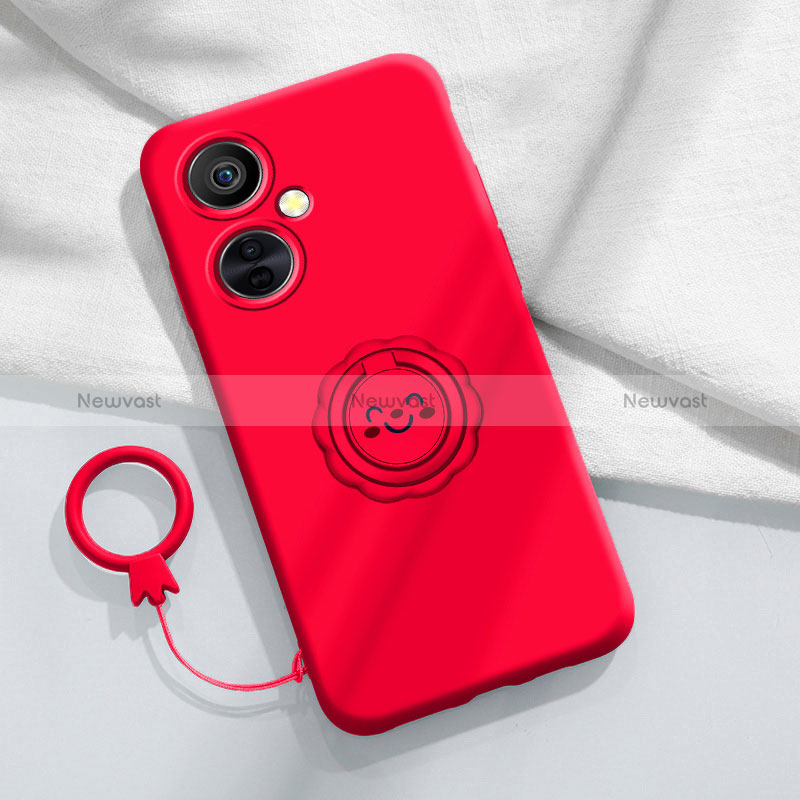 Ultra-thin Silicone Gel Soft Case Cover with Magnetic Finger Ring Stand Z01 for OnePlus Nord CE 3 5G Red