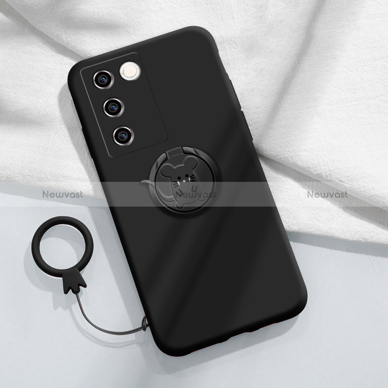 Ultra-thin Silicone Gel Soft Case Cover with Magnetic Finger Ring Stand Z01 for Vivo V27 5G