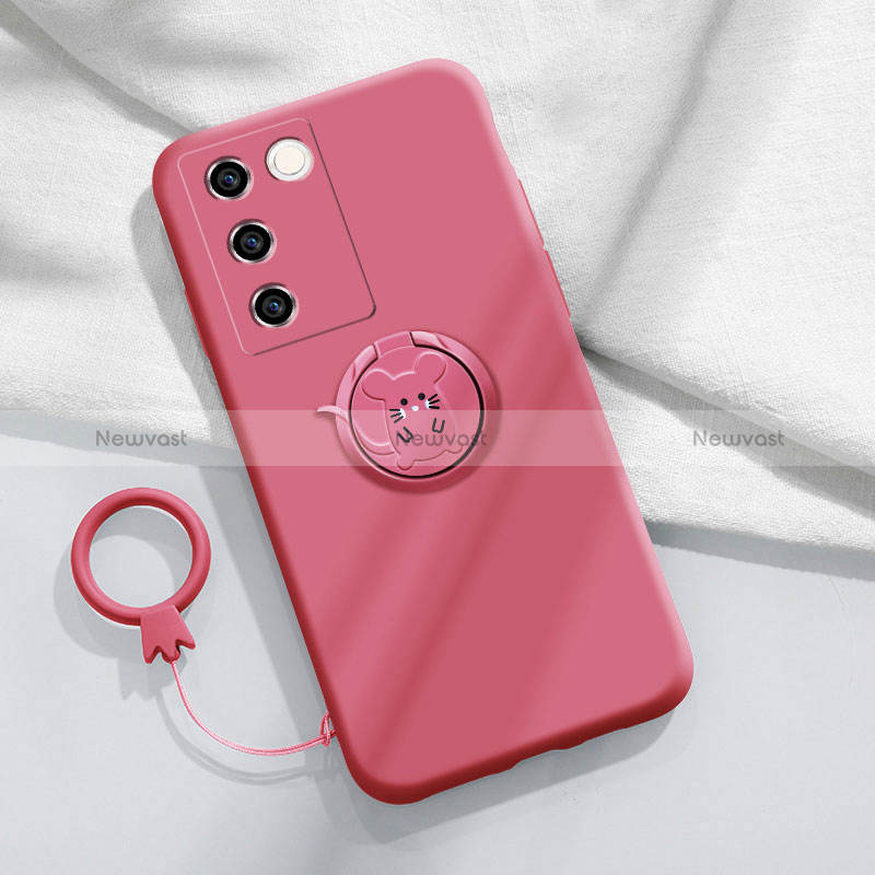 Ultra-thin Silicone Gel Soft Case Cover with Magnetic Finger Ring Stand Z01 for Vivo V27 5G