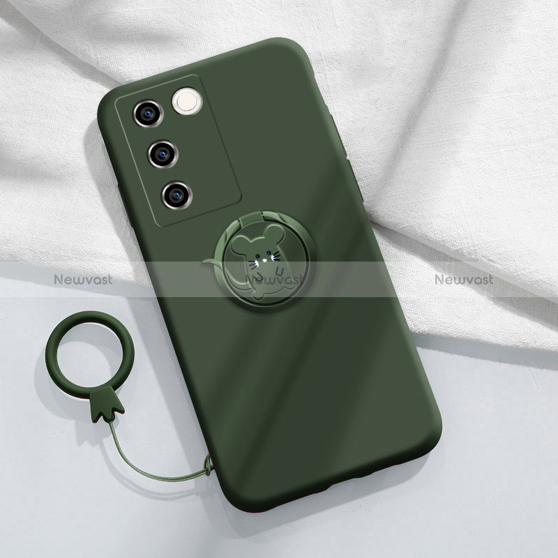 Ultra-thin Silicone Gel Soft Case Cover with Magnetic Finger Ring Stand Z01 for Vivo V27 Pro 5G