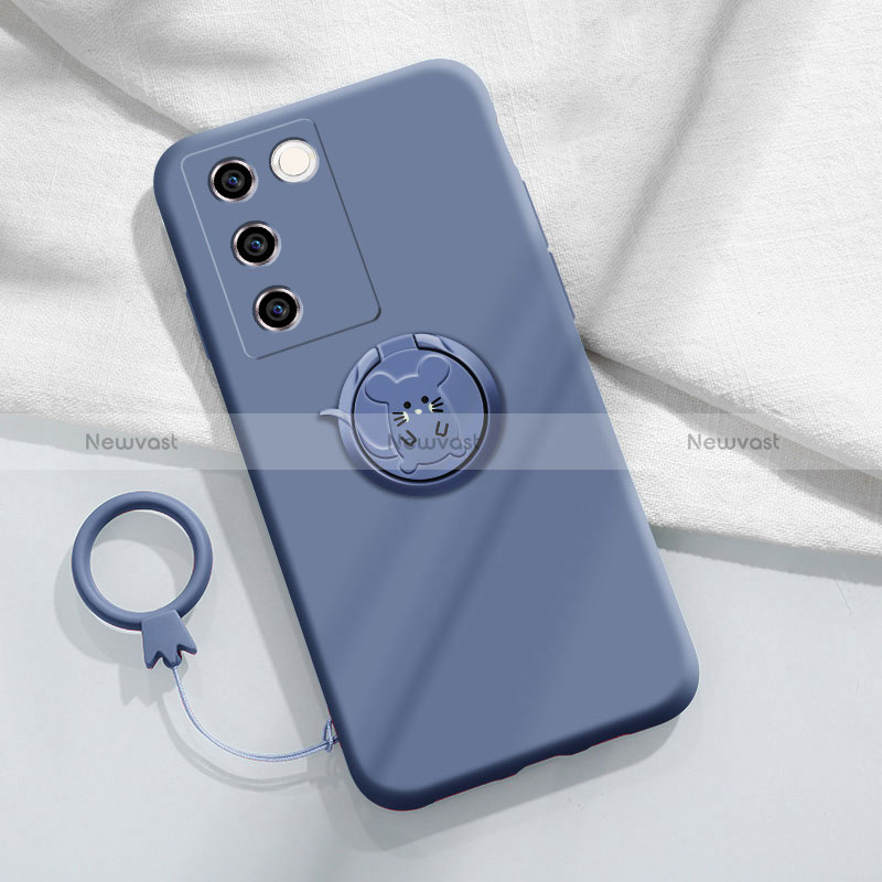 Ultra-thin Silicone Gel Soft Case Cover with Magnetic Finger Ring Stand Z01 for Vivo V27e 5G Lavender Gray