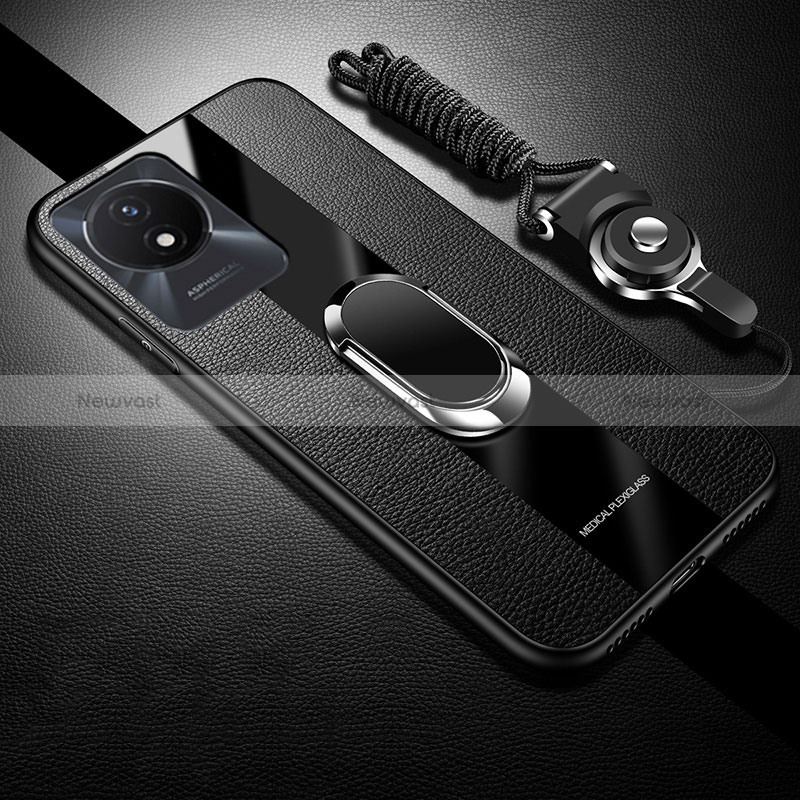 Ultra-thin Silicone Gel Soft Case Cover with Magnetic Finger Ring Stand Z01 for Vivo Y02 Black