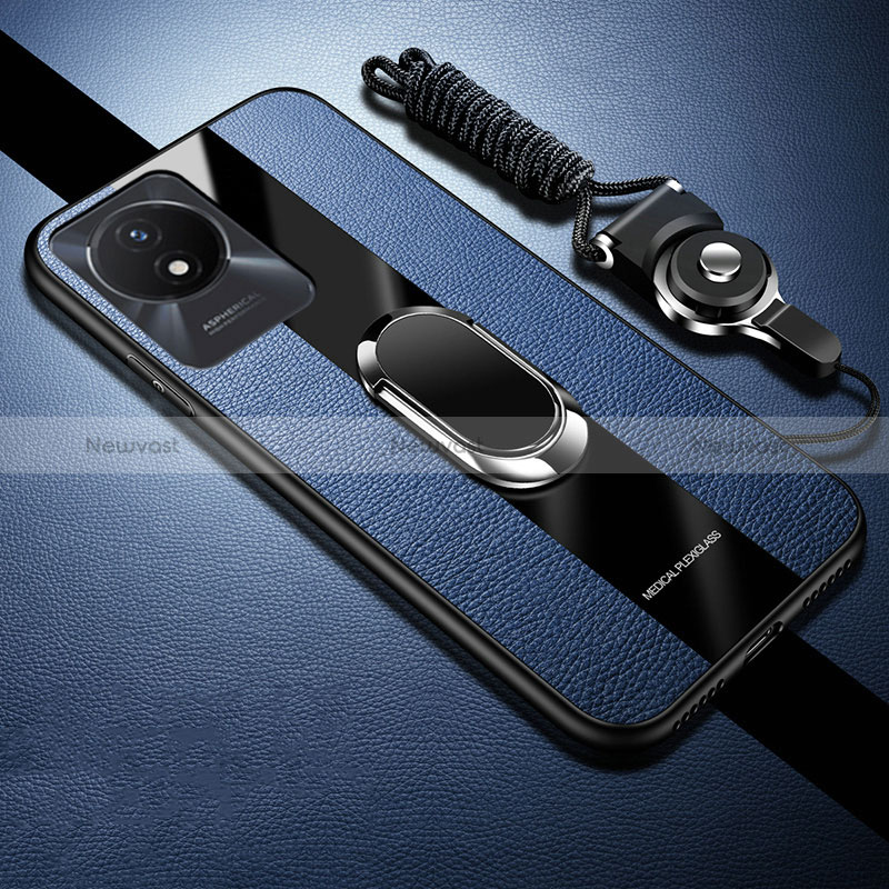 Ultra-thin Silicone Gel Soft Case Cover with Magnetic Finger Ring Stand Z01 for Vivo Y02 Blue