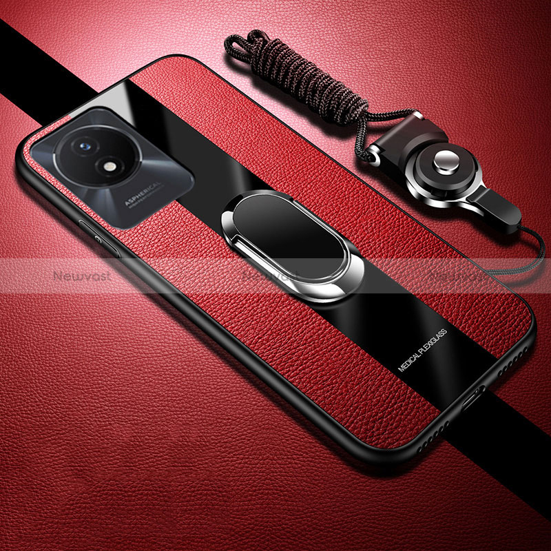 Ultra-thin Silicone Gel Soft Case Cover with Magnetic Finger Ring Stand Z01 for Vivo Y02t Red