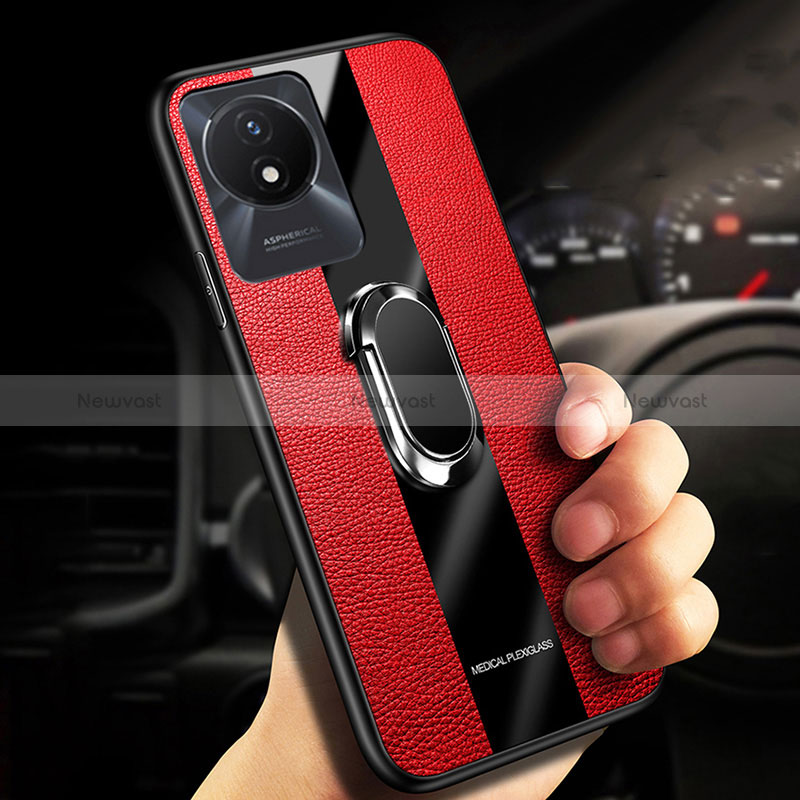 Ultra-thin Silicone Gel Soft Case Cover with Magnetic Finger Ring Stand Z01 for Vivo Y11 (2023)