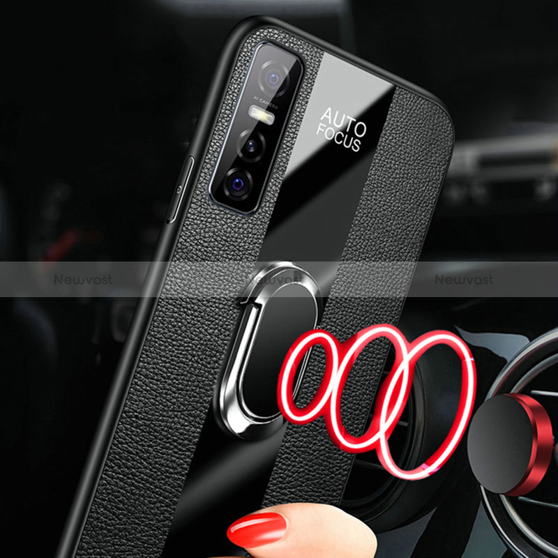 Ultra-thin Silicone Gel Soft Case Cover with Magnetic Finger Ring Stand Z01 for Vivo Y73s 5G