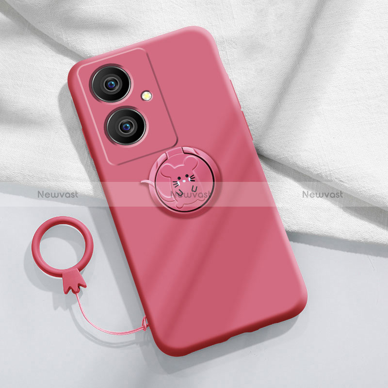 Ultra-thin Silicone Gel Soft Case Cover with Magnetic Finger Ring Stand Z01 for Vivo Y78 5G