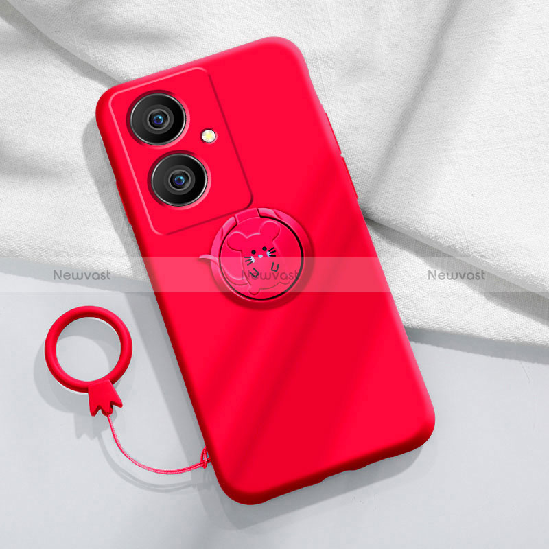 Ultra-thin Silicone Gel Soft Case Cover with Magnetic Finger Ring Stand Z01 for Vivo Y78 5G