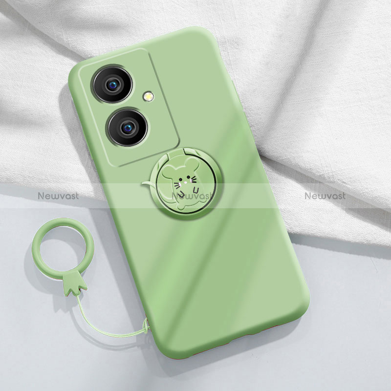 Ultra-thin Silicone Gel Soft Case Cover with Magnetic Finger Ring Stand Z01 for Vivo Y78 5G Green