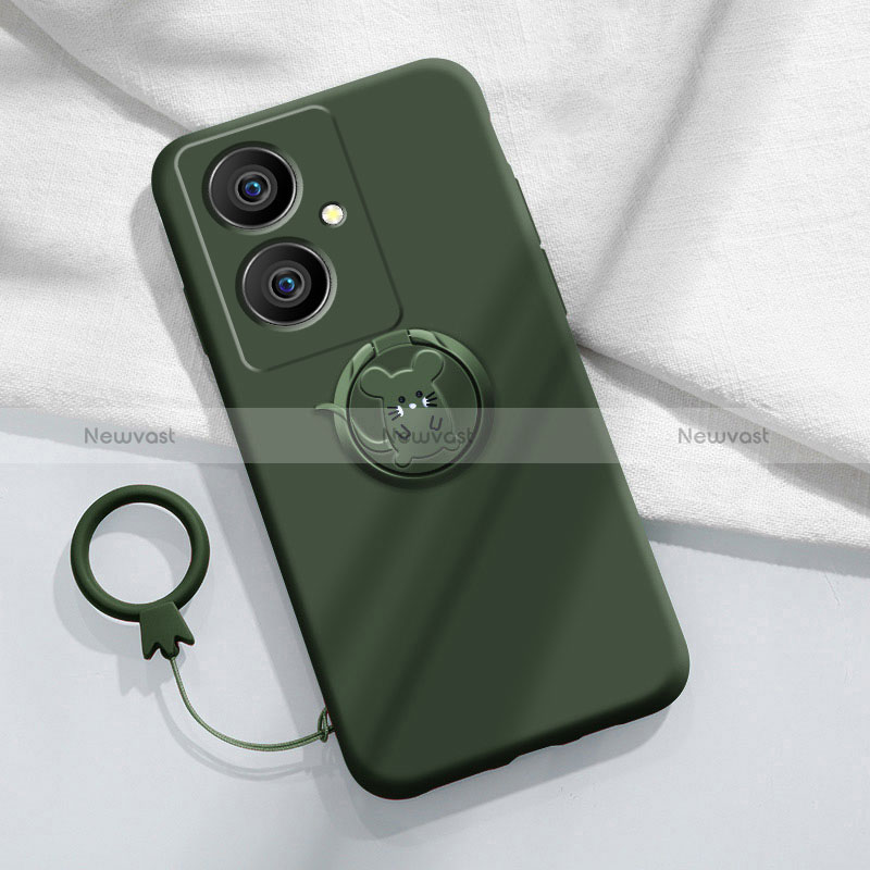 Ultra-thin Silicone Gel Soft Case Cover with Magnetic Finger Ring Stand Z01 for Vivo Y78 Plus 5G