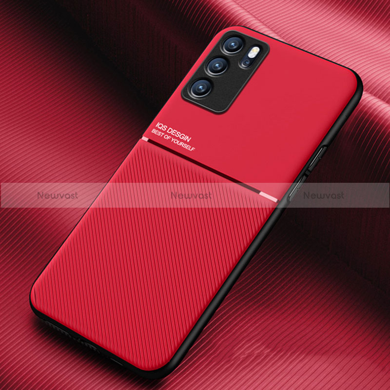 Ultra-thin Silicone Gel Soft Case Cover with Magnetic for Oppo Reno6 Pro 5G India Red