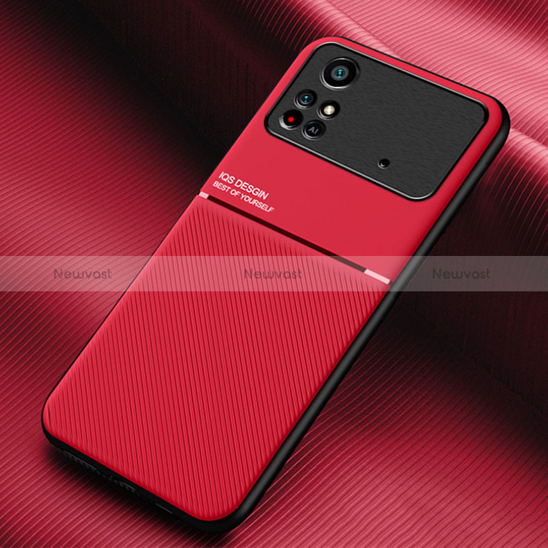 Ultra-thin Silicone Gel Soft Case Cover with Magnetic for Xiaomi Poco M4 Pro 4G Red