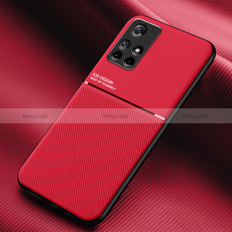 Ultra-thin Silicone Gel Soft Case Cover with Magnetic for Xiaomi Poco M4 Pro 5G Red