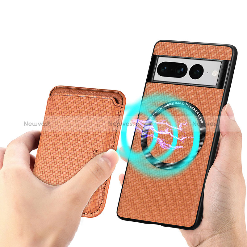 Ultra-thin Silicone Gel Soft Case Cover with Magnetic S01D for Google Pixel 7 Pro 5G Brown