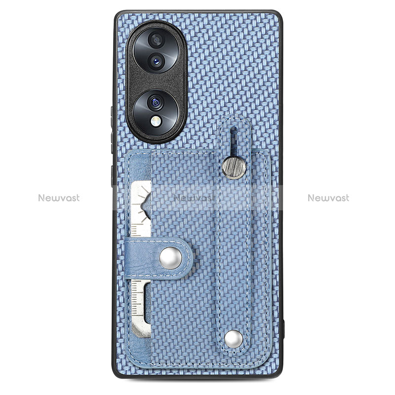 Ultra-thin Silicone Gel Soft Case Cover with Magnetic S01D for Huawei Honor 70 5G Blue