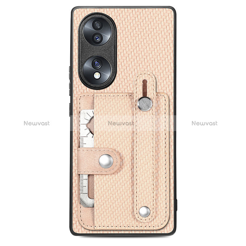 Ultra-thin Silicone Gel Soft Case Cover with Magnetic S01D for Huawei Honor 70 5G Gold