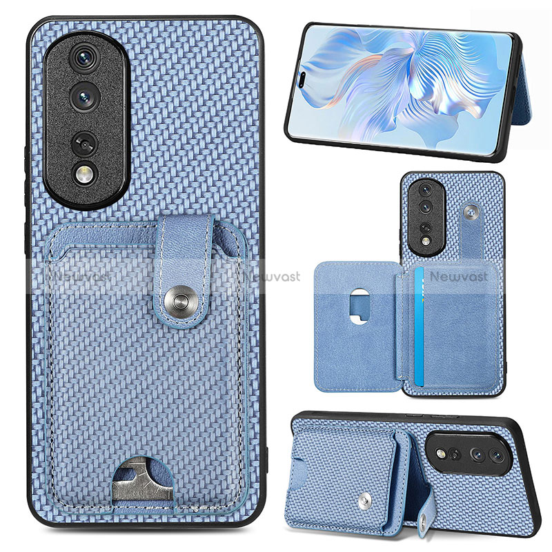 Ultra-thin Silicone Gel Soft Case Cover with Magnetic S01D for Huawei Honor 80 Pro Flat 5G Blue