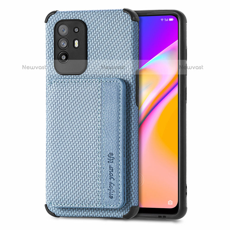 Ultra-thin Silicone Gel Soft Case Cover with Magnetic S01D for Oppo F19 Pro+ Plus 5G Blue