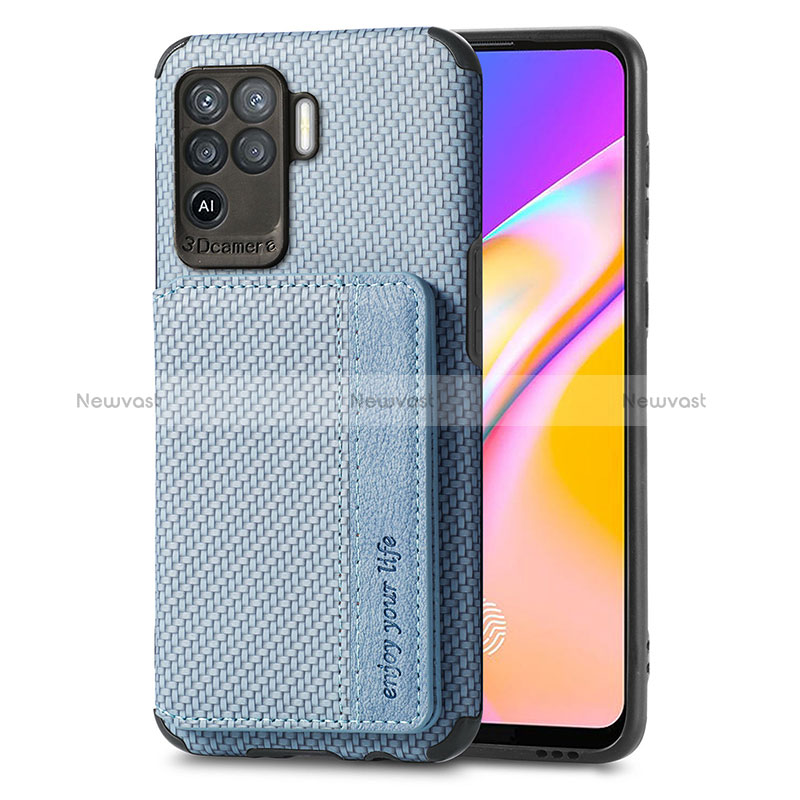 Ultra-thin Silicone Gel Soft Case Cover with Magnetic S01D for Oppo Reno5 F Blue