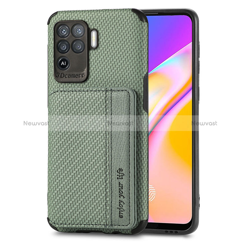 Ultra-thin Silicone Gel Soft Case Cover with Magnetic S01D for Oppo Reno5 F Green