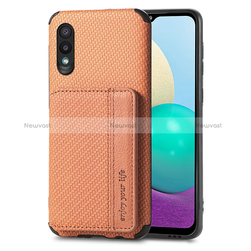 Ultra-thin Silicone Gel Soft Case Cover with Magnetic S01D for Samsung Galaxy A02 Brown