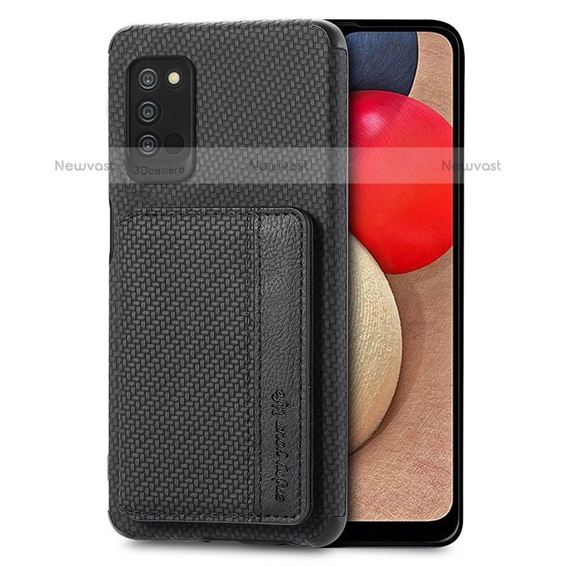 Ultra-thin Silicone Gel Soft Case Cover with Magnetic S01D for Samsung Galaxy A02s Black