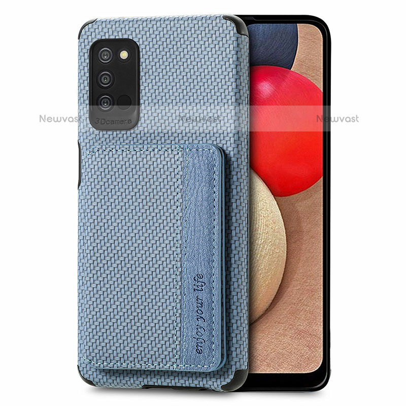 Ultra-thin Silicone Gel Soft Case Cover with Magnetic S01D for Samsung Galaxy A02s Blue