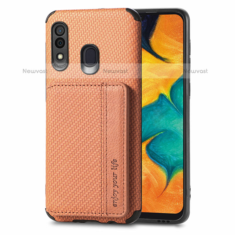 Ultra-thin Silicone Gel Soft Case Cover with Magnetic S01D for Samsung Galaxy A20 Brown