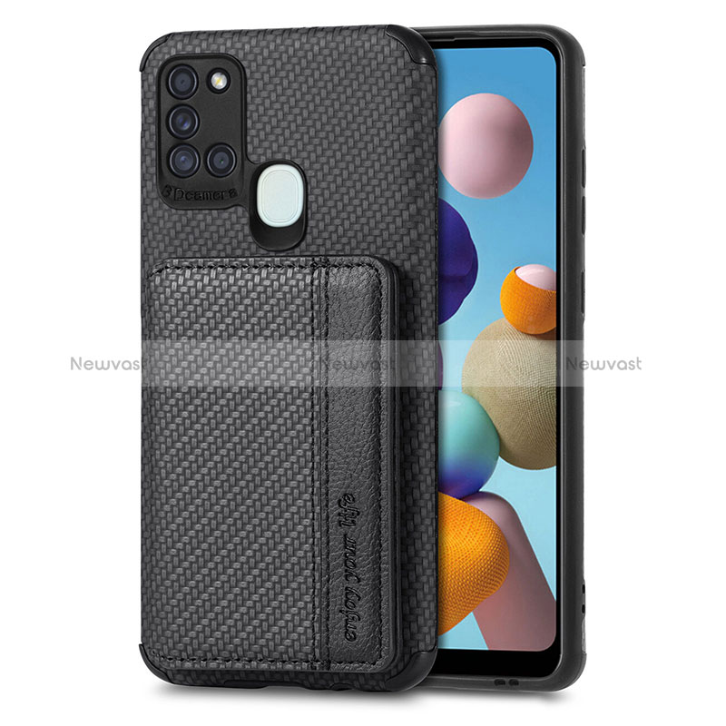 Ultra-thin Silicone Gel Soft Case Cover with Magnetic S01D for Samsung Galaxy A21s Black