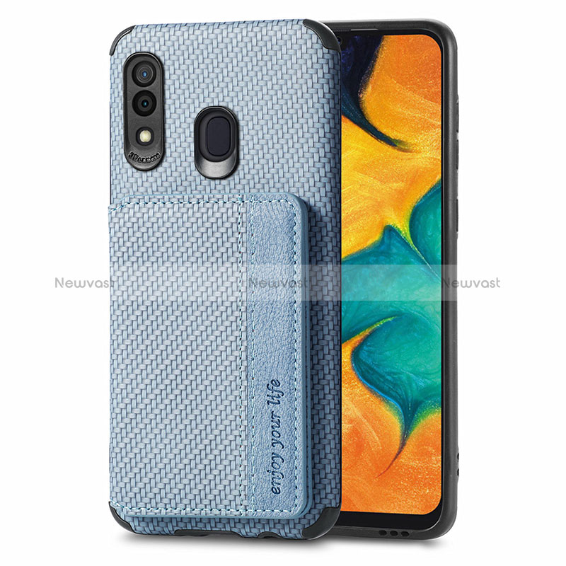 Ultra-thin Silicone Gel Soft Case Cover with Magnetic S01D for Samsung Galaxy A30 Blue