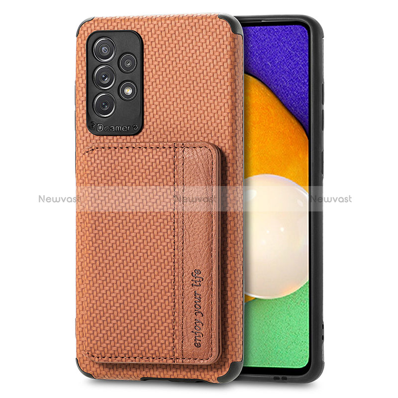 Ultra-thin Silicone Gel Soft Case Cover with Magnetic S01D for Samsung Galaxy A52 5G Brown