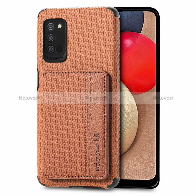 Ultra-thin Silicone Gel Soft Case Cover with Magnetic S01D for Samsung Galaxy F02S SM-E025F Brown