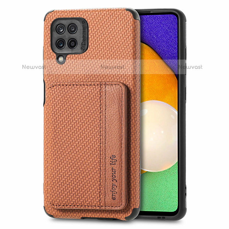 Ultra-thin Silicone Gel Soft Case Cover with Magnetic S01D for Samsung Galaxy F12 Brown