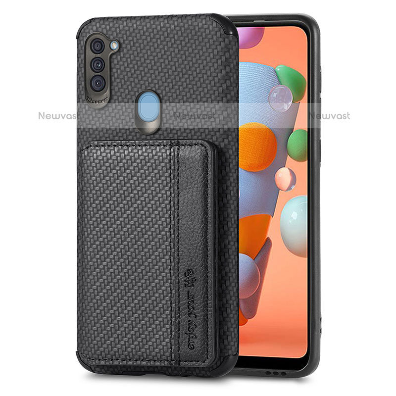 Ultra-thin Silicone Gel Soft Case Cover with Magnetic S01D for Samsung Galaxy M11 Black