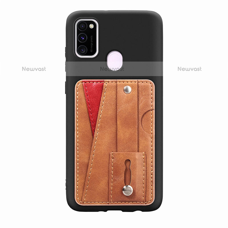 Ultra-thin Silicone Gel Soft Case Cover with Magnetic S01D for Samsung Galaxy M21 Brown