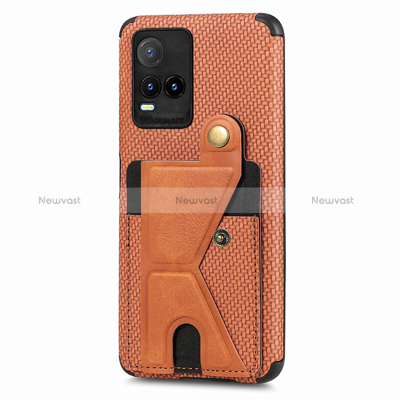 Ultra-thin Silicone Gel Soft Case Cover with Magnetic S01D for Vivo Y21 Brown