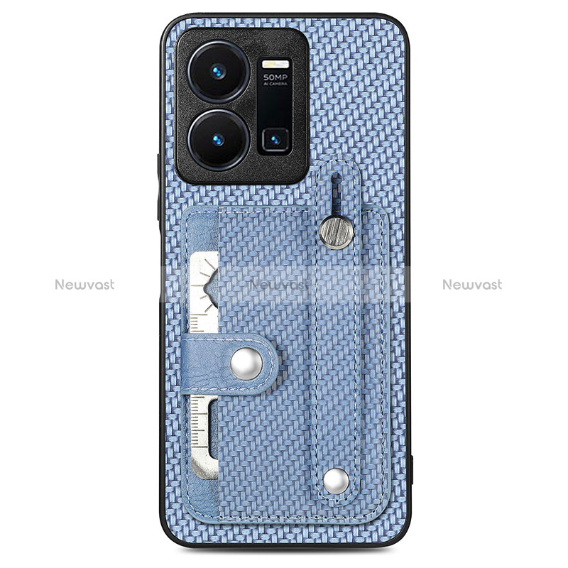 Ultra-thin Silicone Gel Soft Case Cover with Magnetic S01D for Vivo Y35 4G Blue