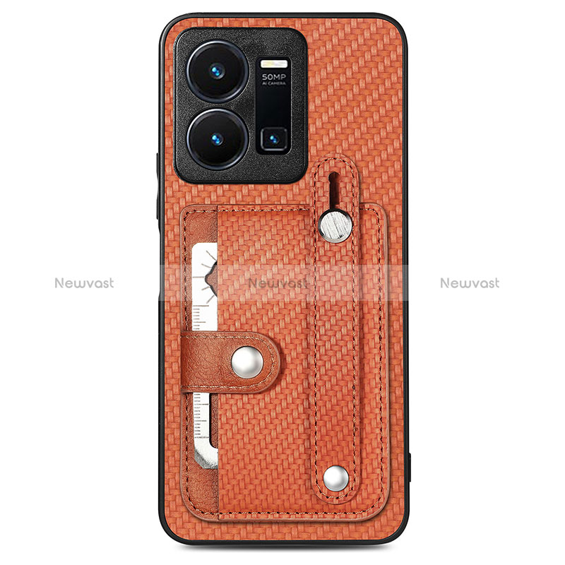 Ultra-thin Silicone Gel Soft Case Cover with Magnetic S01D for Vivo Y35 4G Brown