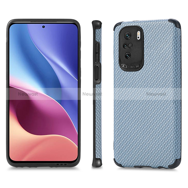 Ultra-thin Silicone Gel Soft Case Cover with Magnetic S01D for Xiaomi Poco F3 5G Blue