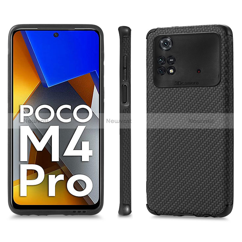 Ultra-thin Silicone Gel Soft Case Cover with Magnetic S01D for Xiaomi Poco M4 Pro 4G Black